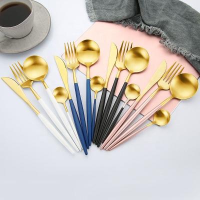 China Sustainable Spoon Stainless Steel OEM Nordic Gold Black Flatware Sets Cutlery 4 / 16pcs Set 24 Pcs for sale