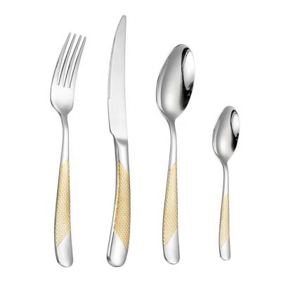 China Sustainable High End Luxury Wedding Gold Plated 304 Stainless Steel Cutlery Set Spoon Fork Mirror Set For Hotel for sale