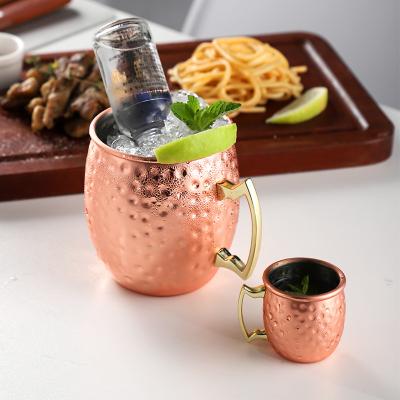 China Sustainable Hot Sale Rose Gold Brass Hammered Cup Stainless Steel Beer 304 Moscow Mule Copper Mug for sale