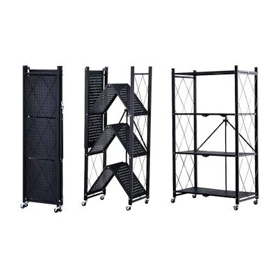 China Simple Kitchen Freestanding Living Room Rack Kitchen Free Standing Folding Installation Trolley Storage Rack Removable Multilayer Floor Type Small Rack for sale