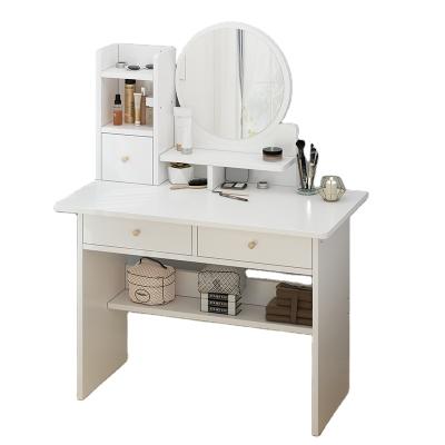 China Easy Assemble White Wooden Corner 2 Drawers Dressing Table With Stool And Mirror Set For Bedroom for sale