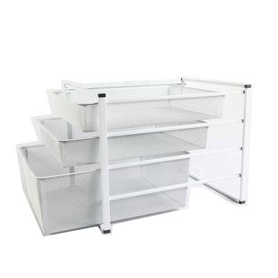 China Sustainable Storage Use 4 Tier Pull Out Basket / Metal Wire Storage Kit Drawers for sale