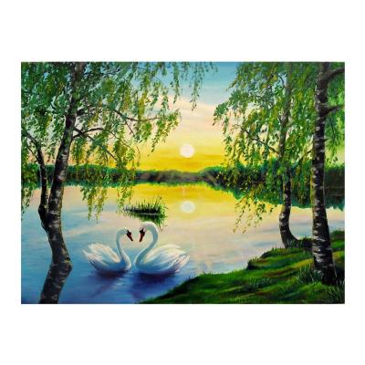 China Modern swan lake landscape pattern around the full diamond DIY Diamond Embroidery Set Home Decoration 5d Diamond Painting Swan for sale