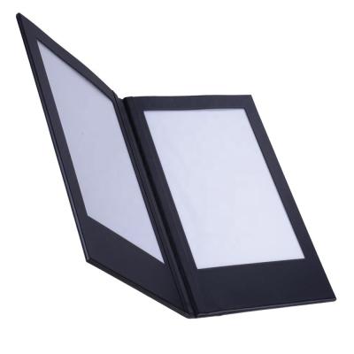 China Popular Rechargeable Restaurant LED Backlight Menus M8514 LED Menu Light Cover Made By Plain Black PU for sale