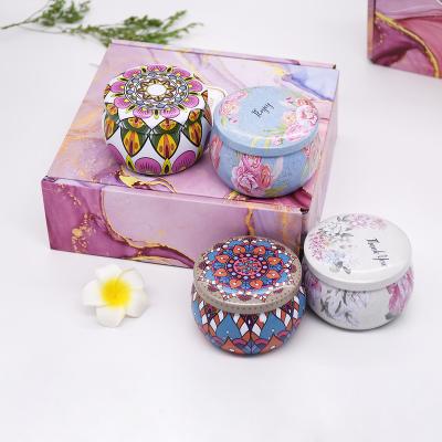 China Amber Smokeless Wax Candy Aroma Birthdays Tinplate Cotton Wick Flower Jar For Gift Colorful Scented Candle Set for sale