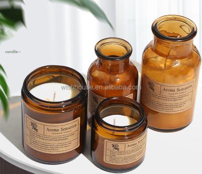 China Amber Glass Scented Candle Natural Soy Wax Scented Luxurious Candle Customize Cover Color Box Packaging for sale