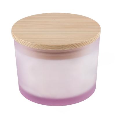 China Wholesale Clear Empty Small Home Decoration Candle Cool Frosted Glass Jar With Bamboo Or Wooden Lid For Wax Making for sale