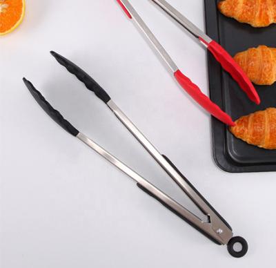 China 2021 New Arrival Multicolor Bread Viable Silicone Stainless Steel Clip Tongs Grill Kitchen Utensils 12 Inch Food Barbecue for sale