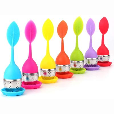 China Viable Wholesale Standard Silicon Handle Stainless Steel Tea Spice Ball Sieve Loose Leaf Shape Silicone Tea Infuser for sale