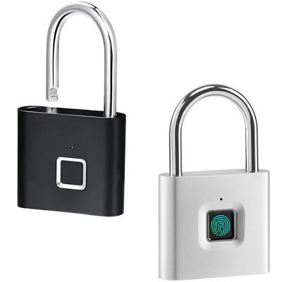 China Silver Keyless Fingerprint Padlock Black USB Door Lock Rechargeable Smart Padlock Quick Open Metal Zinc Alloy Self Developing Chip for sale