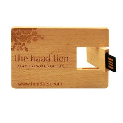 China Photography Studio Business Wooden Material Gift Personalized Laser Etching Logo 16GB Credit Card USB Memory Slim Wooden Stick for sale