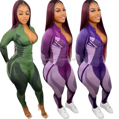 China 2021 New Arrival Anti-Wrinkle ER8879 High Elastic Jogging 2 Piece Sets For Long Lady Two Piece Women Sleeve Support Collar Legging Teams for sale