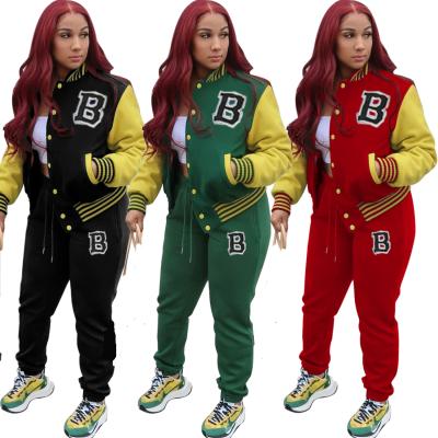 China 2021 Breathable Hot Sale Letter Print Baseball Pants 2 Pieces Set Women Jogger Sweatsuit Patchwork Baseball Uniform for sale