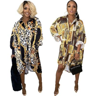 China Plus Size QUICK DRY Dress Trims Loose Fit Printed Long Sleeve Shirt And Top Dress For Fat for sale