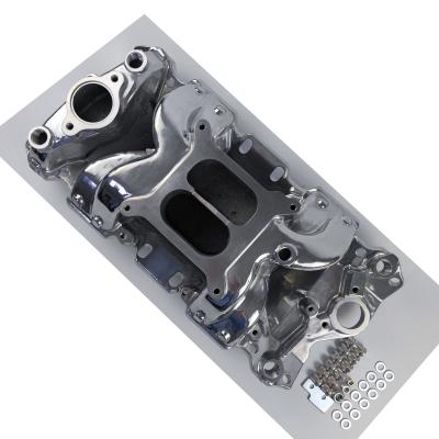 China Chevy Small Block Single Board V8 Sidewind Gap Aluminum Performance Customizable Dual Stage Aluminum Intake Manifold With Kits for sale