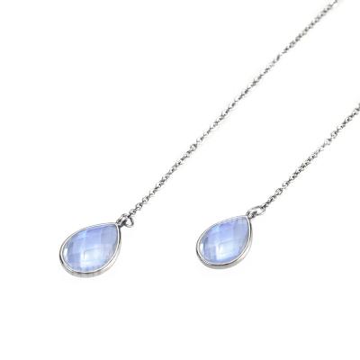 China Jewelry Handmade Wholesale Rainbow Moonstone Blue Drop Earrings Silver Plated Threader Tassel Long Chain Earrings for sale