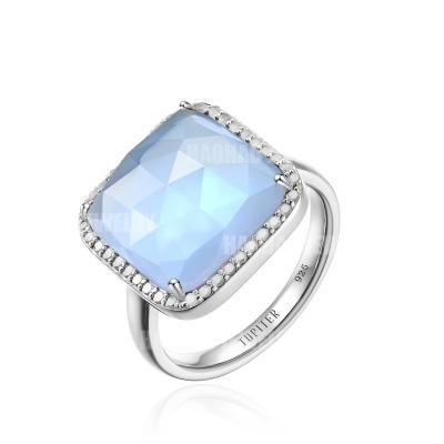 China Handmade Jewelry JUPITER Natural Moonstone 925 Sterling Silver Ring, Fashion Jewelry with 0.2ct Diamond Surrounding for sale