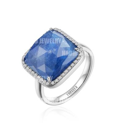 China Jewelry JUPITER Natural Sapphire Square Handmade Rings, Metal Silver Plated Rings, Fashion Zircon Jewelry for sale