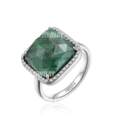 China Real Jewelry JUPITER Natural Green Handmade Ring 925 Sterling Silver, Women Fashion Jewelry With 0.2ct Diamond for sale