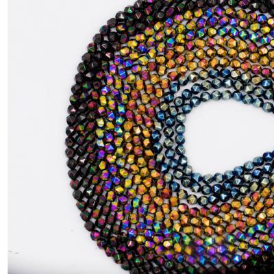 China Jewelry Preparing Wholesale Brilliant Hematite Beads 4mm Size Bright Rainbow Color Faceted Shape Hematite Beads Strand for sale