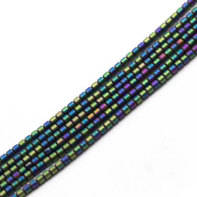 China Jewelry Making Wholesale Natural Hematite Size 2*2mm Matt Rainbow Drum Shape Hematite Beads For Jewelry Making for sale