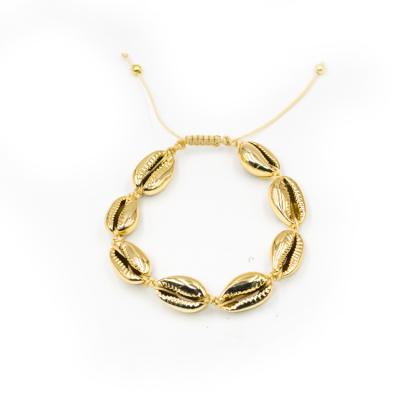 China 2020 Genuine Shell 18*12mm Shell Adjustable Woven Design Silver And Gold Bracelet for sale