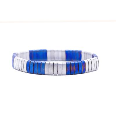 China FASHIONABLE Wholesale High Quality Silver Mixed Blue Color Hematite Natural Stone Beads Tila Bracelet for sale