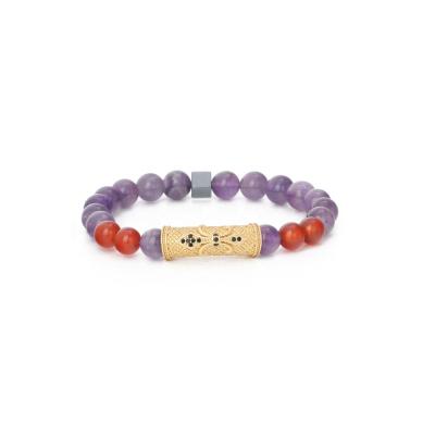 China Best Selling FASHIONABLE Red Amethyst Mix Agate Stone Copper Tube Bead Elastic Bracelet for sale