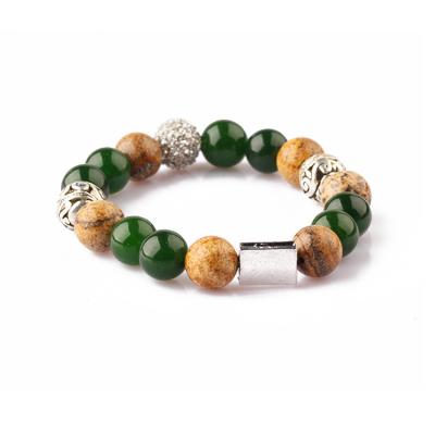 China New Design Casual/Sporty Gemstone Agate Beads Bracelet With CZ Micro Pave Ball Charm Stone Beaded Elastic Bracelet for sale