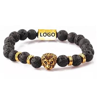 China FASHIONABLE hot sale 2021 new products natural stone beads custom made jewelry volcanic lava logo lion bracelet men men wholesale for sale