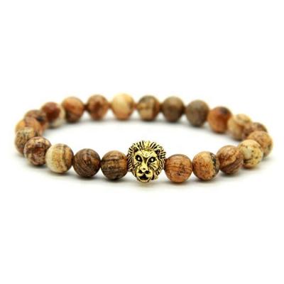 China / Fashion Lava Rock Stone Braided Silver Adjustable Lion Bracelet For Men for sale