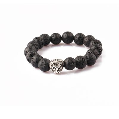 China TRENDY Natural Stone Beads Jewelry Volcanic Lava Logo Lion Bracelet Custom Men for sale