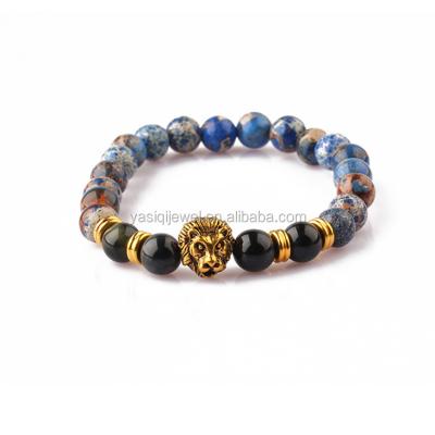 China CLASSIC Natural Jasper Stone Bead Bracelet Lion Gold Bracelet Jewelry For Men for sale