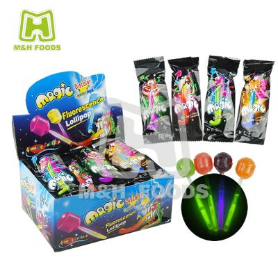 China 12g Natural Candy Type Lighting Fluorescence Magic Fruity Lollipop for sale