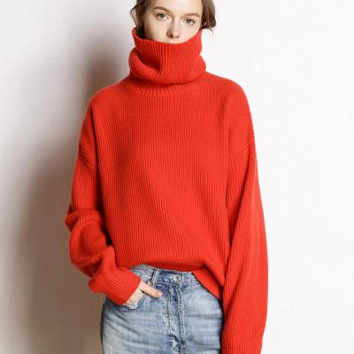 China Breathable Sweaters Women Full Sleeve Casual Solid Thick Sweater Autumn Winter Long Loose Knit Sweater Female Turtle Neck Sweater for sale