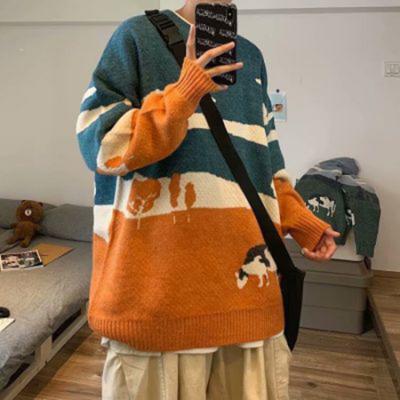 China Breathable Sueter Scares Korean Vintage Casual Harajuku Winter Clothes Polyester Long Sleeve O-Neck Pull Over Knitted Sweater Men for sale