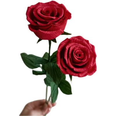 China Artificial Rose Flower For Table Crepe Paper Mother's Day Bouquet Wholesale Wedding Decoration Crepe Paper Flower for sale