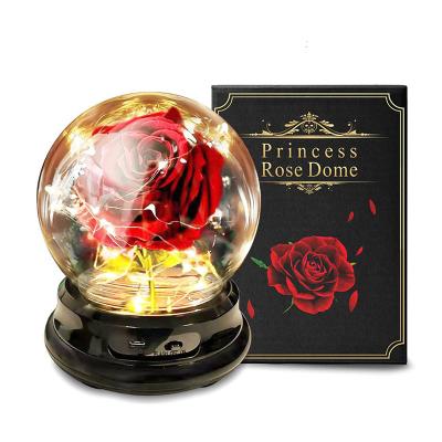 China Rose Sumflora Preserved Rose Dried Flower Glass Cover Roses Gift Valentine's Day Christmas Creative Gift for sale