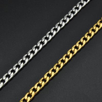 China Hot Sale Dubai Fashion Dubai Jewelry 5mm High/Sporty Stainless Steel Figaro Chain Necklace Jewelry 24K Polish Casual Flat Hot Gold Plated Necklace for sale