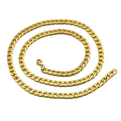 China Hot Sale Dubai Fashion Dubai Jewelry 5mm High/Sporty Stainless Steel Figaro Chain Necklace Jewelry 24K Polish Casual Flat Hot Gold Plated Necklace for sale