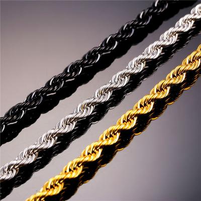 China Fashion Dubai Jewelry 5mm High/Sporty Stainless Steel Twist Chain Necklace Jewelery 24K Polish Hot Sale Casual Polish Gold Plated Necklace for sale