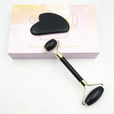 China Face Lift Obsidian Massage Face Roller Black Jade Facial Roller Anti Aging Guasha Tip for sale