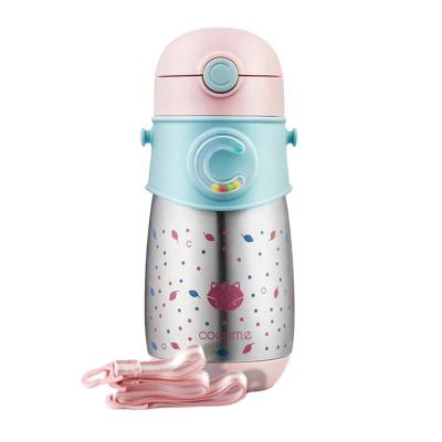 China Longwell Sustainable Kids Safty Cute Food Grade Drink Cups Thermos With Strap Kids Straw Insulated Stainless Steel Water Bottle Climbing for sale