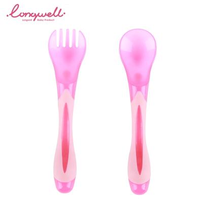 China BPA Free Logo Custom Cutlery Sets Plastic Eco Friendly Kids Wholesale Feeding Spoon Forks 2pcs Baby Spoon And Fork Set PP Free for sale