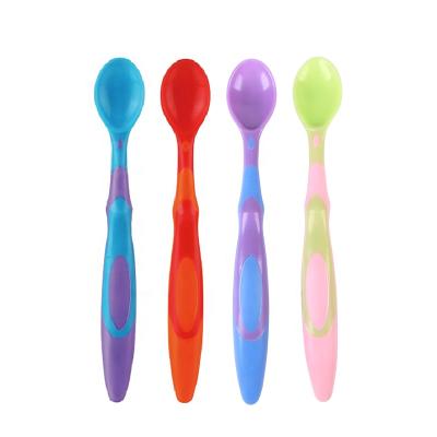 China BPA Free Ningbo Longwell Spoon For Baby Toddlers Forming Food Grade Custom Cutlery Non-Slip Soft Feeding Tip Spoon Long Plastic Spoon Spoons for sale