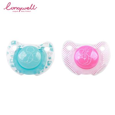 China Custom BPA Food Grade Pacifier Baby Ningbo Longwell Soother Logo Pacifiers BPA Silicone Printed Cartoon Newborn Nipple Free Pacifier for sale