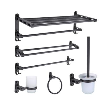 China Modern Black Towel Shelf Rack Bathroom Hardware Accessories Set for sale