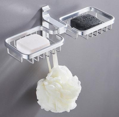 China Sustainable Double Wall Mounted Soap Holder No Drill Bathroom Accessories Soap Holder Drain for sale