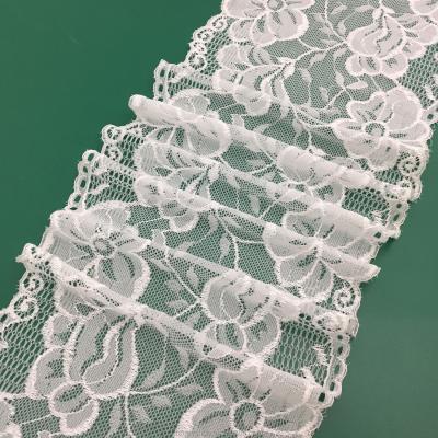 China 5.8inch double elastic edge decorative cheap nylon lace trim for lingerie or luxury stretch trim for ladies dress for sale