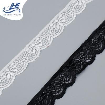 China Cheap Price Softly 2.2CM Charming Flower Fancy White French Wrap Elastic Knitting Lace Trim For Lingerie for sale